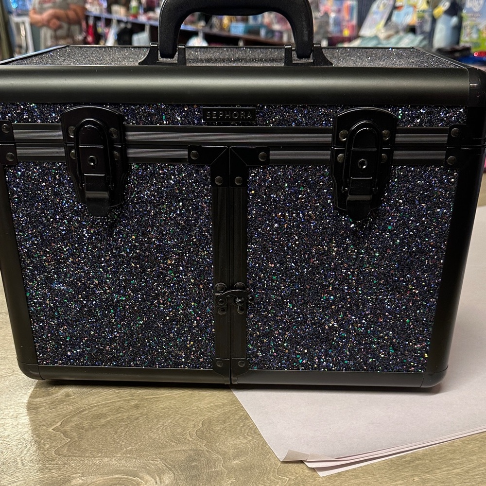Sephora Black Glitter Makeup Train Case
